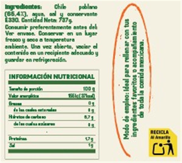 Chiles Poblanos enteros  12/737g El Sarape-detalle