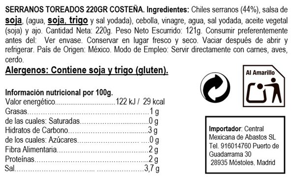 Geröstete Serranoschoten ""La Costeña"" 220g-detalle