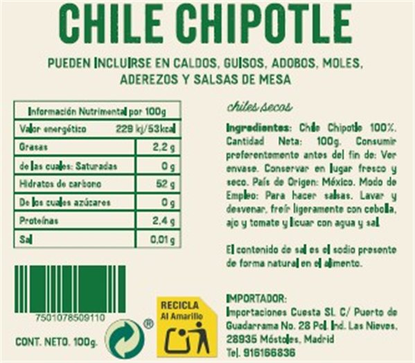Chipotle seco El Sarape 100g-lateral