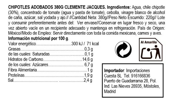 Adobo Chipotles Clemente 380g-lateral