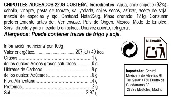 Chipotles in Adobo "La Costeña" 340g-lateral