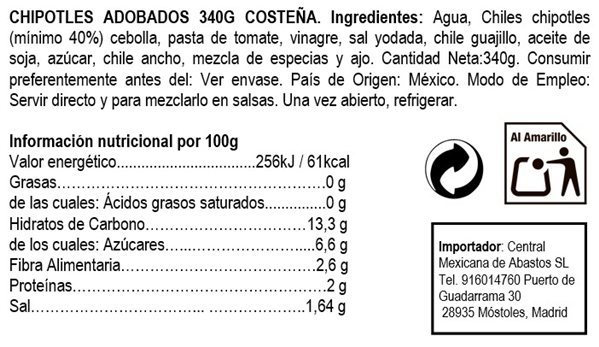 Chipotles adobados ""La Costeña"" 220g-trasera