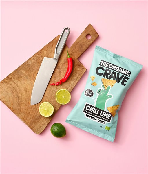 Proteinreiche Bio-Tortilla-Chips mit Chilli-Limette-lateral