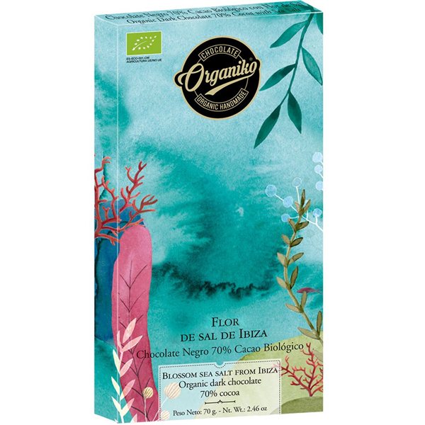 Choco Late Organiko Flor de Sal de Ibiza 70% Cacao 70gr.-detalle