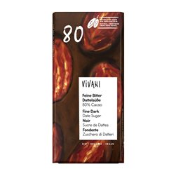 Chocolate Negro 80% endulzado con Datil Bio 80g Vivani