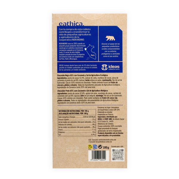 Chocolat noir eathica. Caramel Sal BIO 100 g-detalle