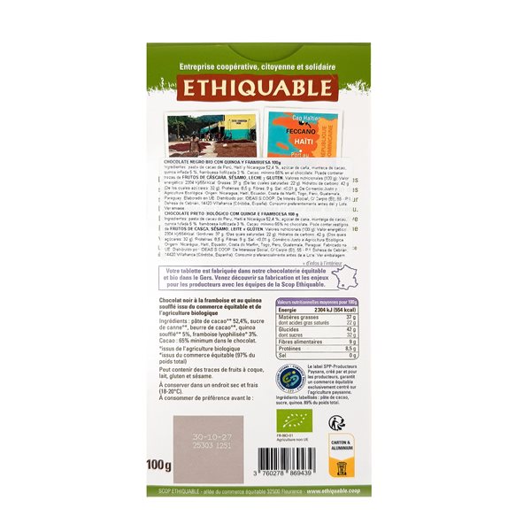 Dunkle Schokolade Himbeere Quinoa BIO 100 g-detalle