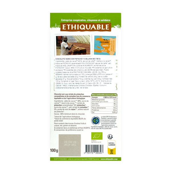Organic Dark Chocolate Pistachio Hazelnut 100g-detalle