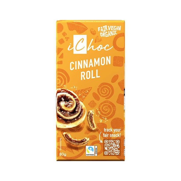 Chocolate vegano con canela y trozos de barquillo Bio 80g Ichoc-detalle