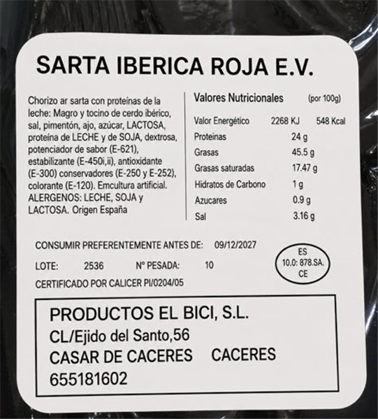 Chorizo ibérico "El Bici" 250-300gr-detalle