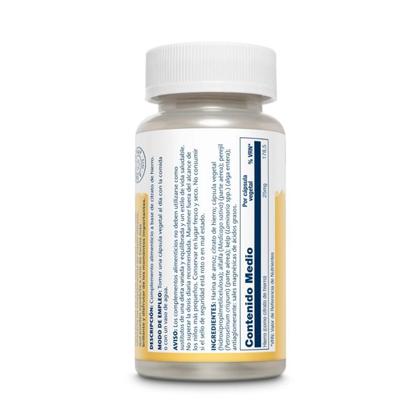 Citrate de Fer - Iron citrate 25mg 60 gélules Solaray-detalle