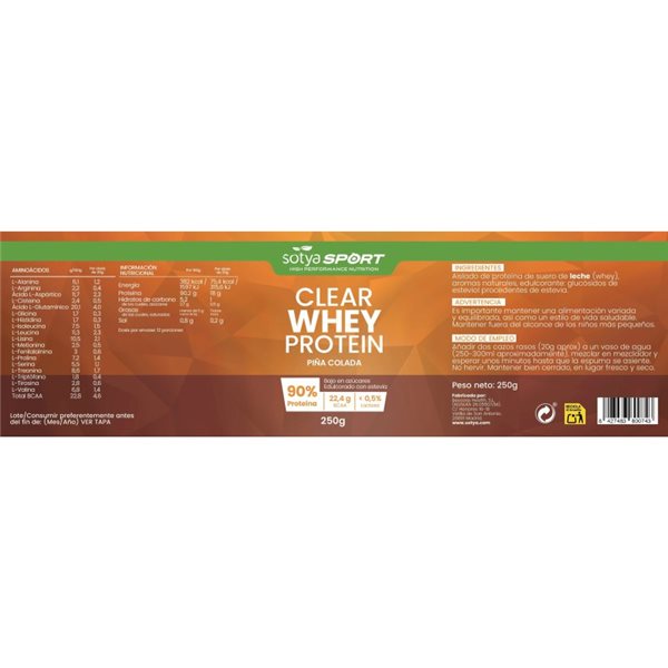 Klares Whey-Protein Ananas-Kokosnuss 250g von Sotya SPORT.-izquierda