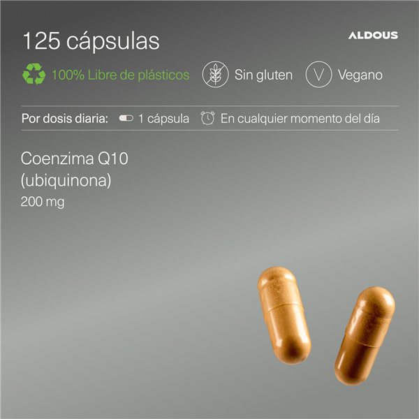 Coenzima Q10 200mg - Energía y Reducción del Cansancio - Antioxidante, Antiedad - Aldous-lateral