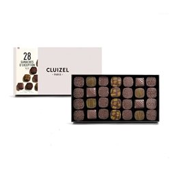Coffret de 28 pièces de chocolats pralinés Cluizel, 305g, issu de plantations de cacao.