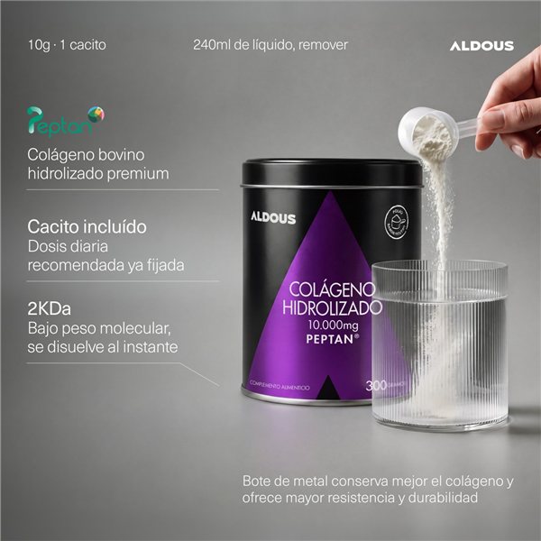 Collagène Hydrolysé en Poudre - 300 g Protéine de Collagène Pur 2KDa - Peptides avec doseur inclus - 30 jours-izquierda