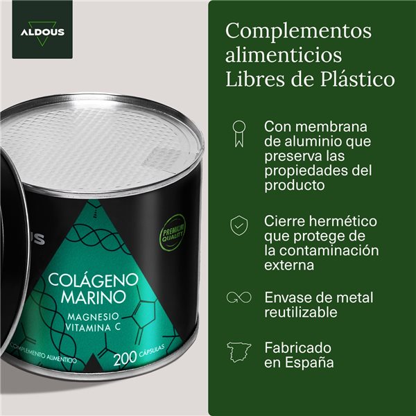 Collagène hydrolysé pur avec magnésium et vitamine C - 200 capsules-izquierda