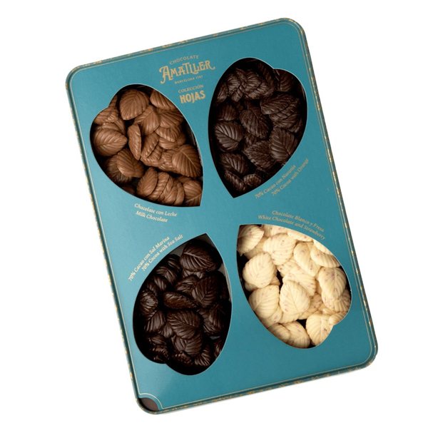 Colección Lata Surtida Centenario Hojas 4 sabores Amatller 240g-lateral