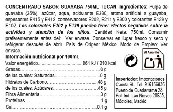 Concentré d'eau de goyave marque Tucán 750ml-detalle