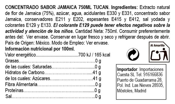 Concentrado de agua de Jamaica Tucán Caja 12 unidades-detalle