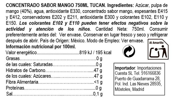 Concentrado de agua de mango Tucán Caja 12 unidades-detalle