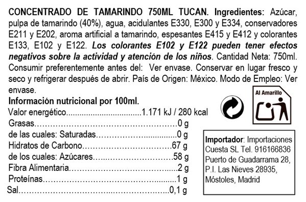 Concentrado de agua de tamarindo Tucán 750ml-detalle