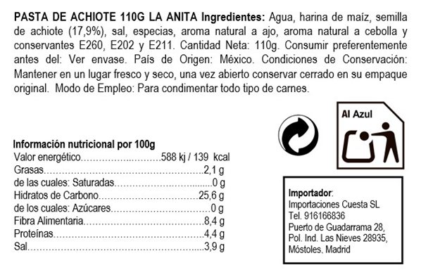 Achiote Seasoning 110g La Anita-detalle