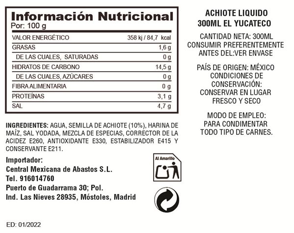 Condimento de achiote líquido "El Yucateco" 300ml-detalle