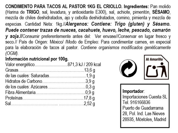 Taco Seasoning al Pastor 1kg 1 kg-detalle