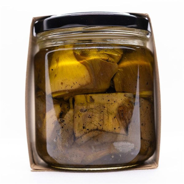 Corazones de alcachofa asada a la leña de olivo en AOVE (9 uds x 305 g) | Producto solidario-izquierda