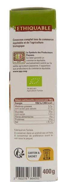 Organic Wheat Couscous 400 g-trasera