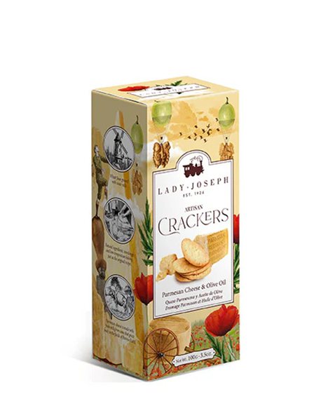 Crackers artesanos con queso parmigiano reggiano y aceite de oliva Lady Joseph-detalle