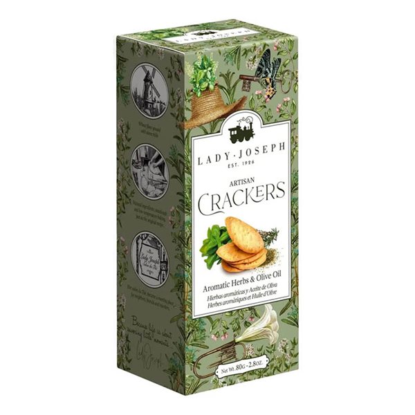 Artisanal vegan crackers with olive oil and aromatic herbs, Lady Joseph-izquierda