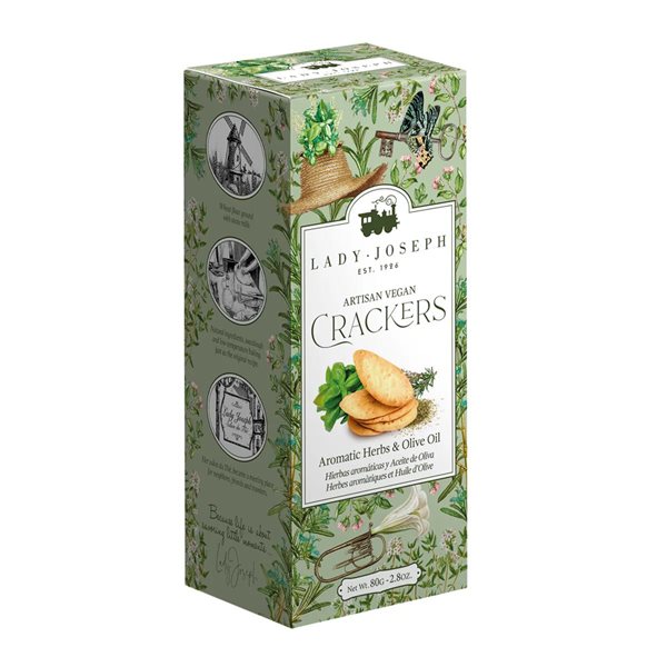 Artisan vegan crackers with olive oil and aromatic herbs, Lady Joseph-trasera