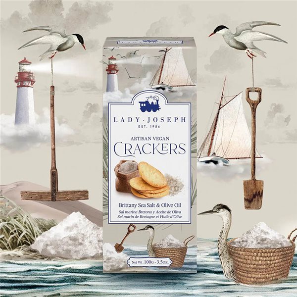 Handcrafted crackers with Guérande Sea Salt and Olive Oil, Lady Joseph (7 units)-trasera