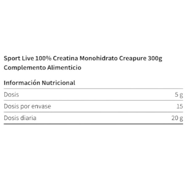 Sport Live 100% Creatine Monohydrate Creapure 300 Gr-detalle