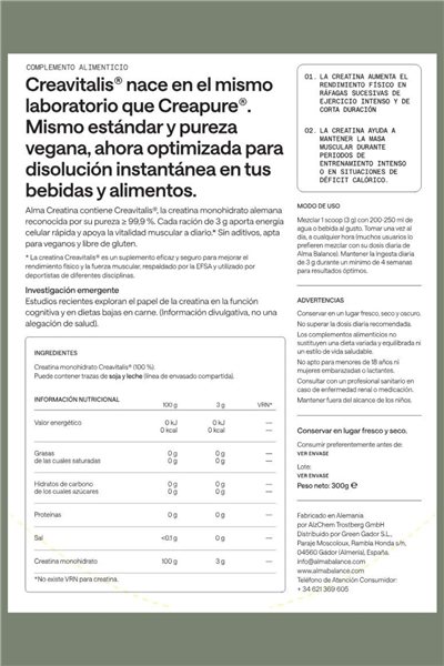 Creatina Creavitalis® 100%-trasera