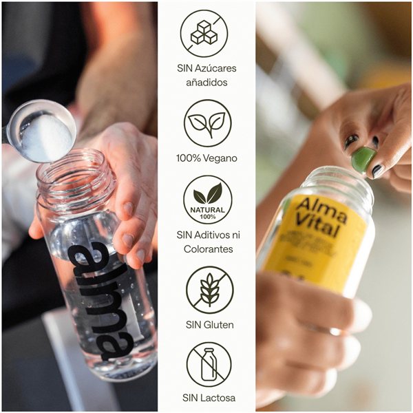 Monohydrated Creatine Creavitalis® ALMA 300 g and 120 Creatine Gummies Creavitalis®, Vitamin D3, and Hydrolyzed Spirulina Alma Vital Gummies with lemon flavor | Creatine with 99.9% purity and vegan.-lateral