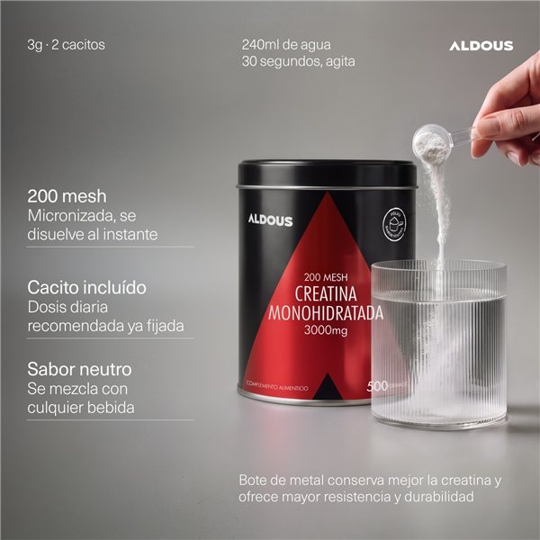 Creatine Monohydrate Powder 500g - Pre-Workout Creatine Monohydrate GYM - +160 Days - 200 Mesh-izquierda