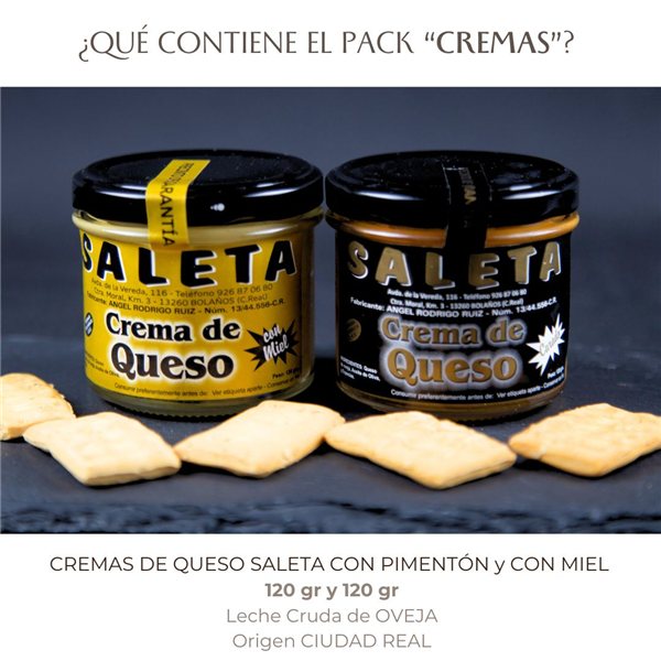 Gourmet Käsecremes "Pack Cremas" | 2 Gläser Käse mit Paprika und mit Honig | Handwerkliche Herstellung von Quesos Saleta-detalle