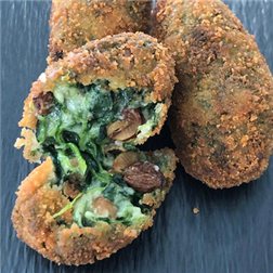 GLUTENFREIE GEMÜSEKROKETTE MIT SPINAT, ROSINEN, PINIENKERNEN 35 g.