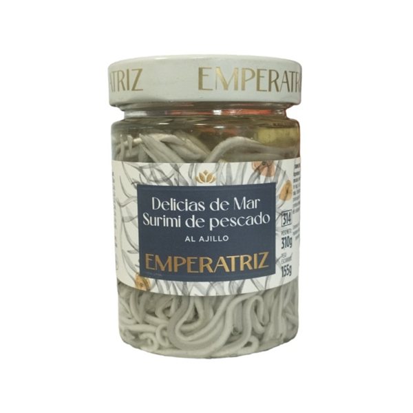 Delicias de mar Surimi de pescado al ajillo 314ml Emperatriz-lateral