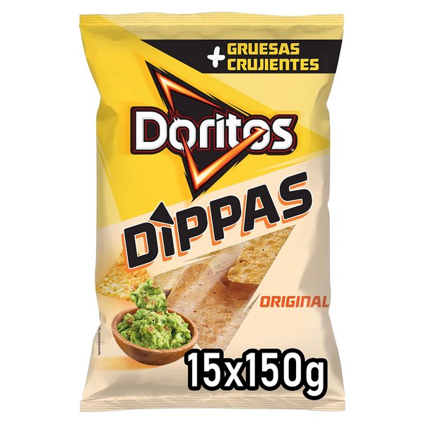 DORITOS Dippas Nachos de Maïs Original pour Apéritif et Fêtes, Sacs Individuels de 140 g, Pack de 15 (avec ou sans cadeau)-detalle