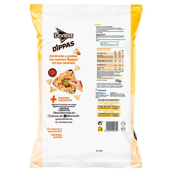 DORITOS Dippas Nachos de Maïs Original pour Apéritif et Fêtes, Sacs Individuels de 140 g, Pack de 15 (avec ou sans cadeau)-lateral
