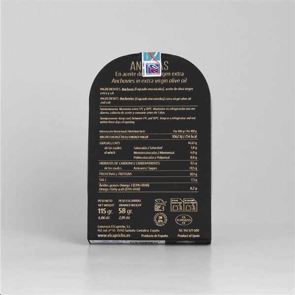 LA CAPRICE, Filets d'anchois de Santoña Hansa XXL à l'huile d'olive vierge extra, 10-12 filets, Poids : 115 g Net, 58 g Égoutté (Pack de 2)-trasera