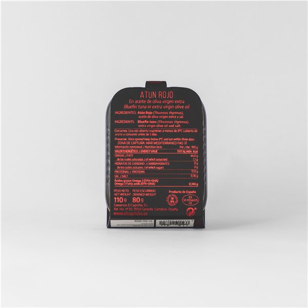 EL CAPRICHO, Santoña, Thon Rouge à l'Huile d'Olive Extra Vierge, Poids : 110 g Net, 80 g Égoutté.-izquierda