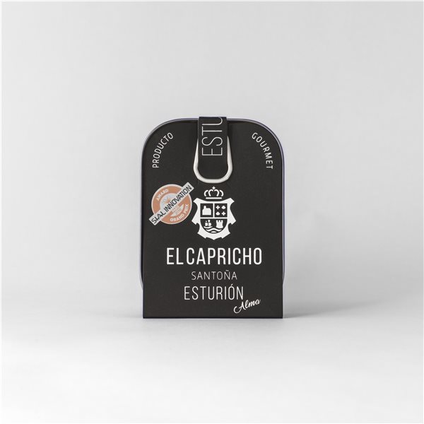 EL CAPRICHO, Santoña, Esturión, Aceite de Oliva Virgen Extra, Peso: 110 g Neto, 80 g Escurrido-trasera