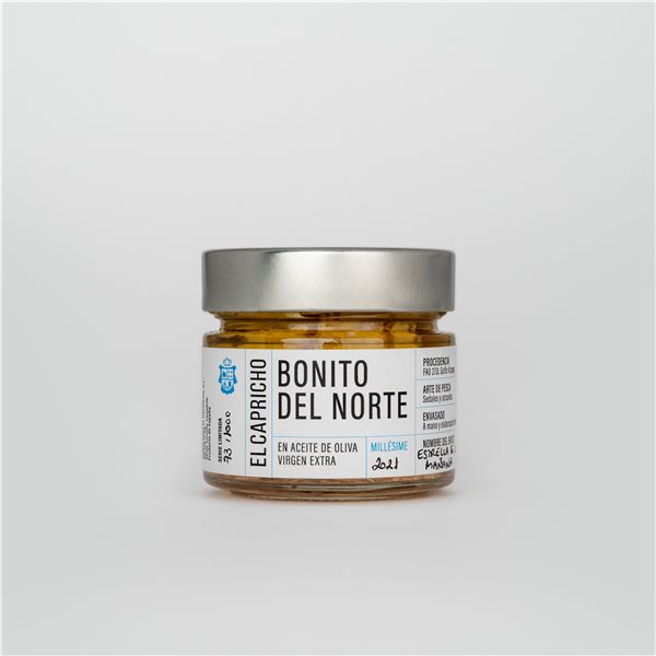 EL CAPRICHO, Santoña, Tronco de Bonito Millesine en Aceite de Oliva Virgen Extra, Peso: 170 g Neto, 110 g Escurrido-trasera