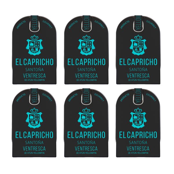 EL CAPRICHO, Santoña, Ventresca de Atún Yellowfin, Aceite de Oliva Vigen Extra Arbequina, Peso: 115 g Neto, 75 g Escurrido-lateral