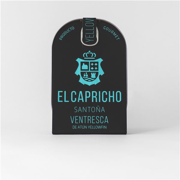 EL CAPRICHO, Santoña, Ventresca de Atún Yellowfin, Aceite de Oliva Vigen Extra Arbequina, Peso: 115 g Neto, 75 g Escurrido-trasera