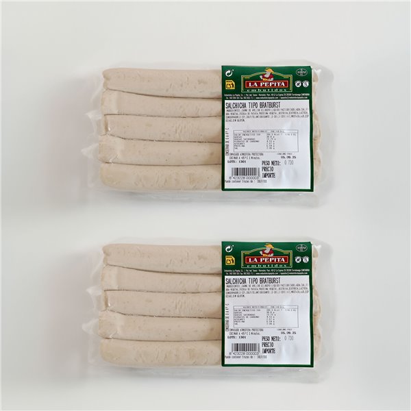 EMBUTIDOS LA PEPITA – Bratwurst Artesanal de Cerdo | 10 Unidades envasadas al vacío | 950 gr | Und Receta Tradicional Alemana | Sabor Intenso | Producto Cocido | Sin OGM | Fabricado en España-detalle